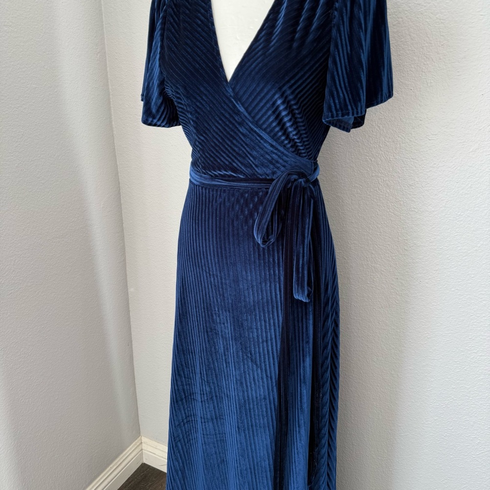 Baltic Born Navy Velvet Maxi‎ Dress Medium Wedding Party Holiday Formal - Picture 7 of 13